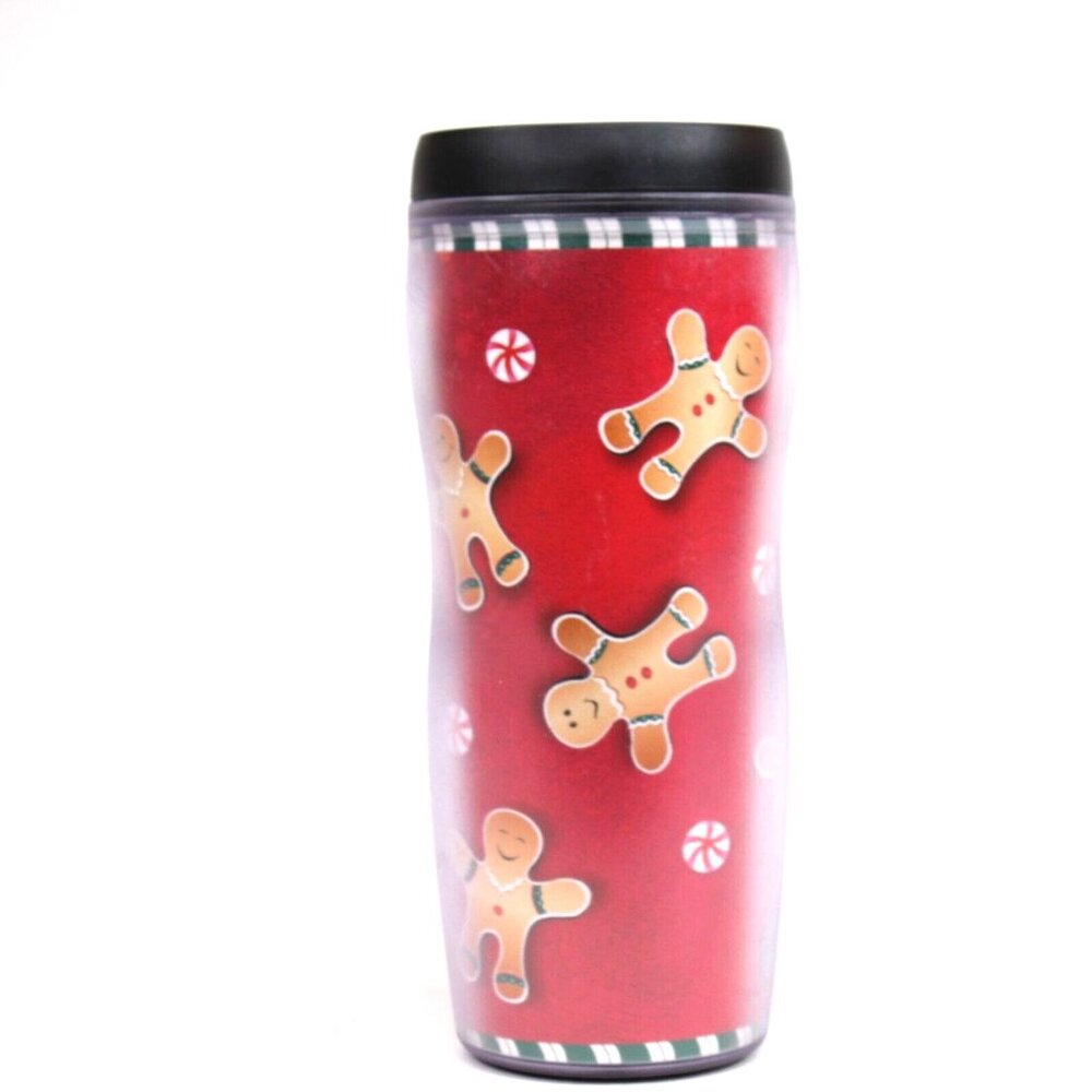 Starbucks Barista 2001 Gingerbread Man Theme 16oz Travel Coffee Tumbler Retired - Picture 2 of 7